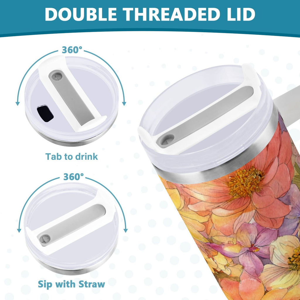30 oz Insulated Stainless Steel Tumbler Double Wall Stainless Steel Tumbler with 2-Way Drinking Summer Blossoms - Choice 170