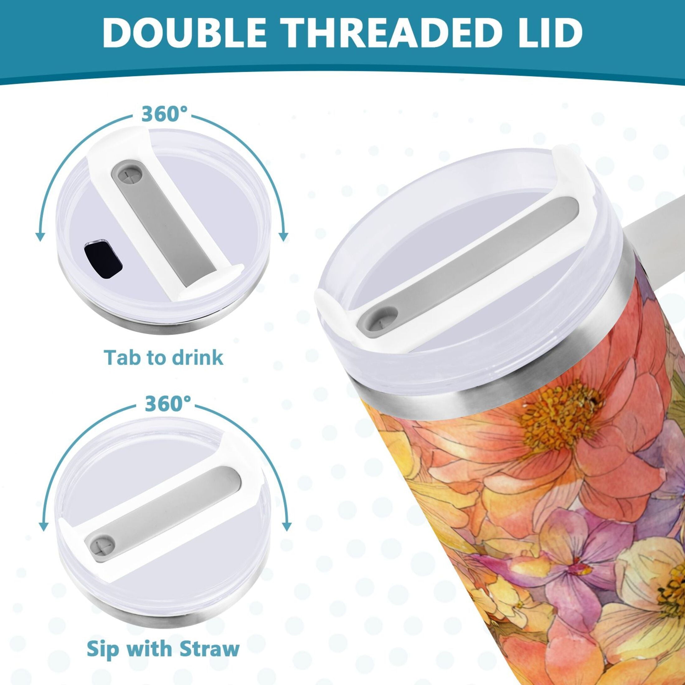 30 oz Insulated Stainless Steel Tumbler Double Wall Stainless Steel Tumbler with 2-Way Drinking Summer Blossoms - Choice 170
