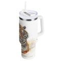 30 oz Insulated Stainless Steel Tumbler Double Wall Stainless Steel Tumbler with 2-Way Drinking Tiger in Action - Choice 340