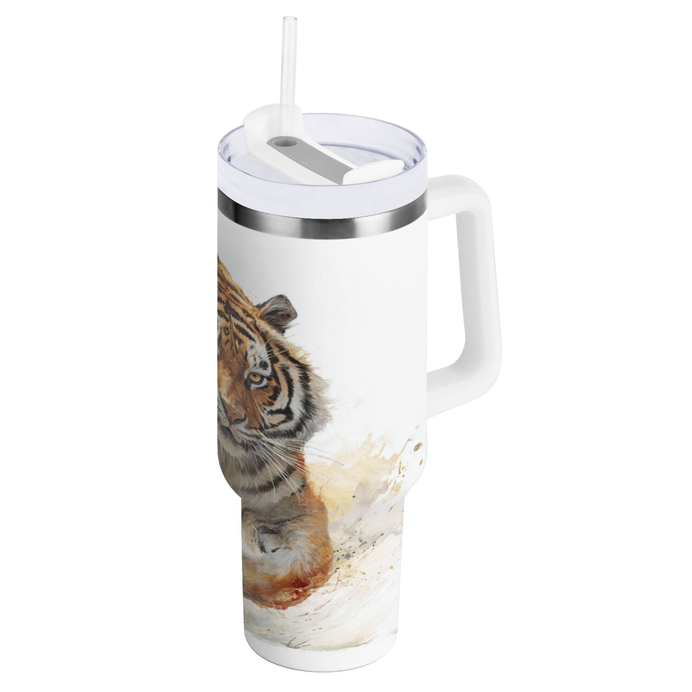 30 oz Insulated Stainless Steel Tumbler Double Wall Stainless Steel Tumbler with 2-Way Drinking Tiger in Action - Choice 340
