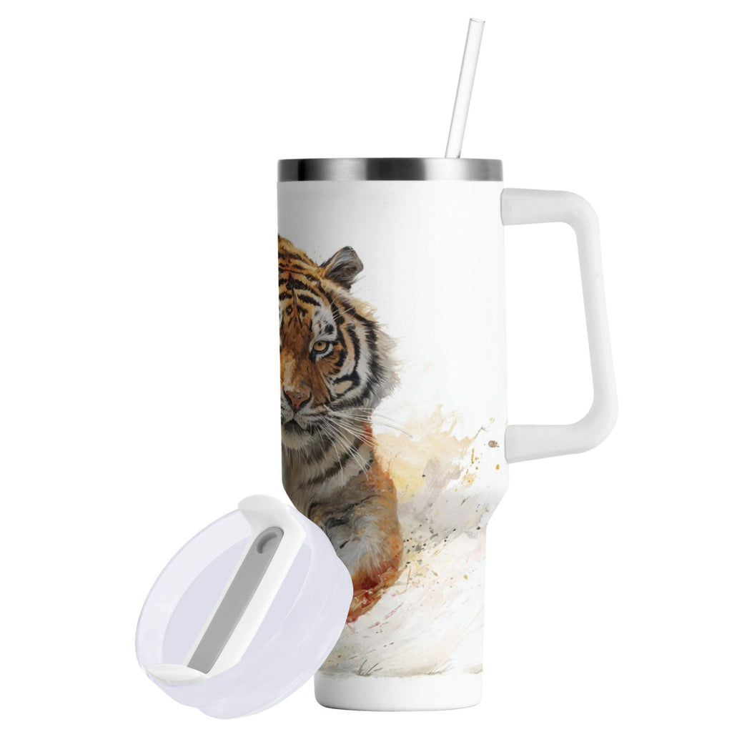 30 oz Insulated Stainless Steel Tumbler Double Wall Stainless Steel Tumbler with 2-Way Drinking Tiger in Action - Choice 340