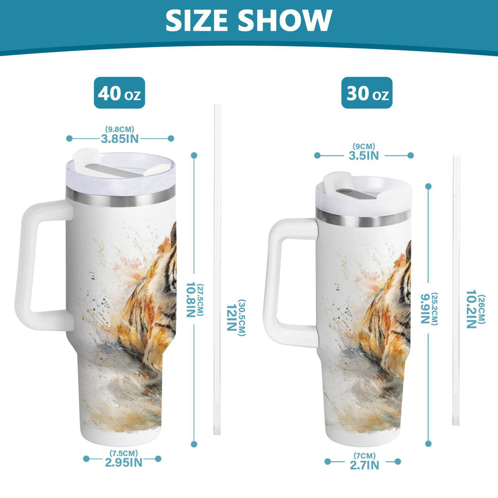 30 oz Insulated Stainless Steel Tumbler Double Wall Stainless Steel Tumbler with 2-Way Drinking Tiger in Action - Choice 340