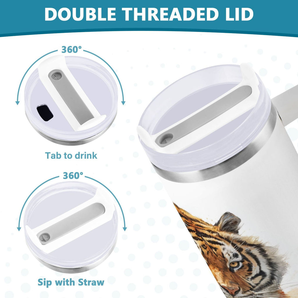 30 oz Insulated Stainless Steel Tumbler Double Wall Stainless Steel Tumbler with 2-Way Drinking Tiger in Action - Choice 340
