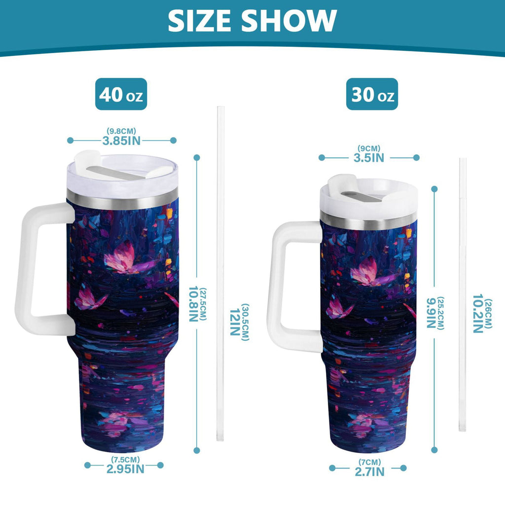 40 oz Insulated Stainless Steel Tumbler Double Wall Stainless Steel Tumbler with 2-Way Drinking Night Scene and Butterflies - Choice 816