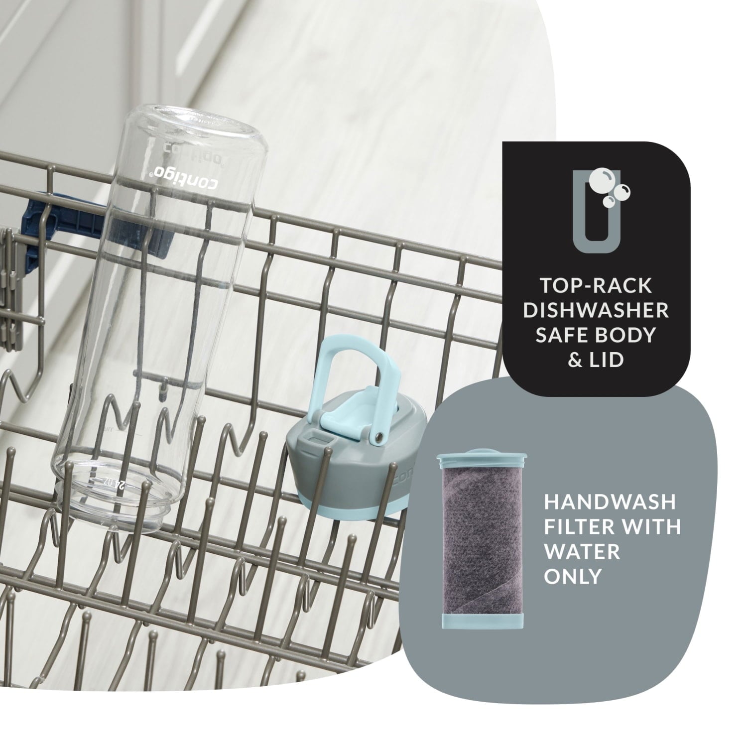(2 pack) Contigo Clybourn Plastic FreeFlow Filter Water Bottle with AUTOSEAL Lid 24 oz., Salt, with Replacable Filter - Choice 758