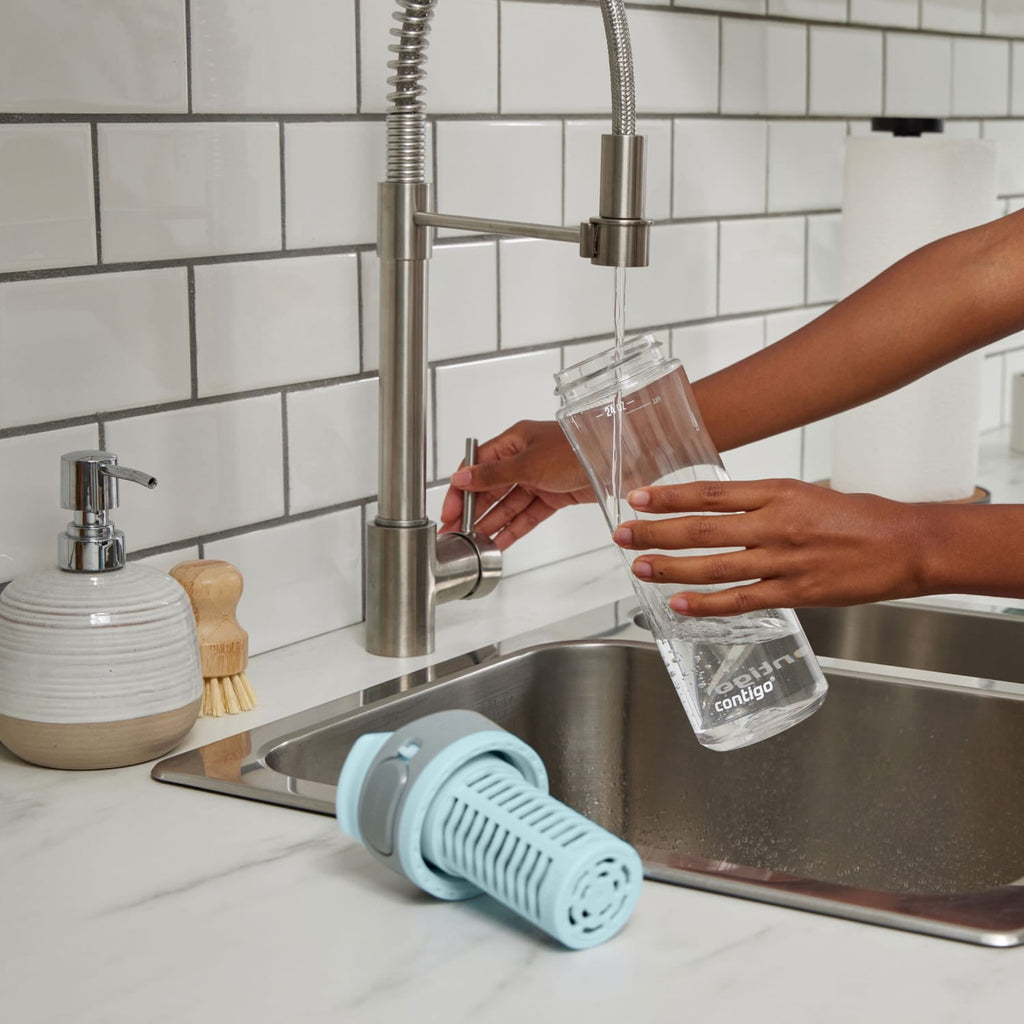 (2 pack) Contigo Clybourn Plastic FreeFlow Filter Water Bottle with AUTOSEAL Lid 24 oz., Salt, with Replacable Filter - Choice 758