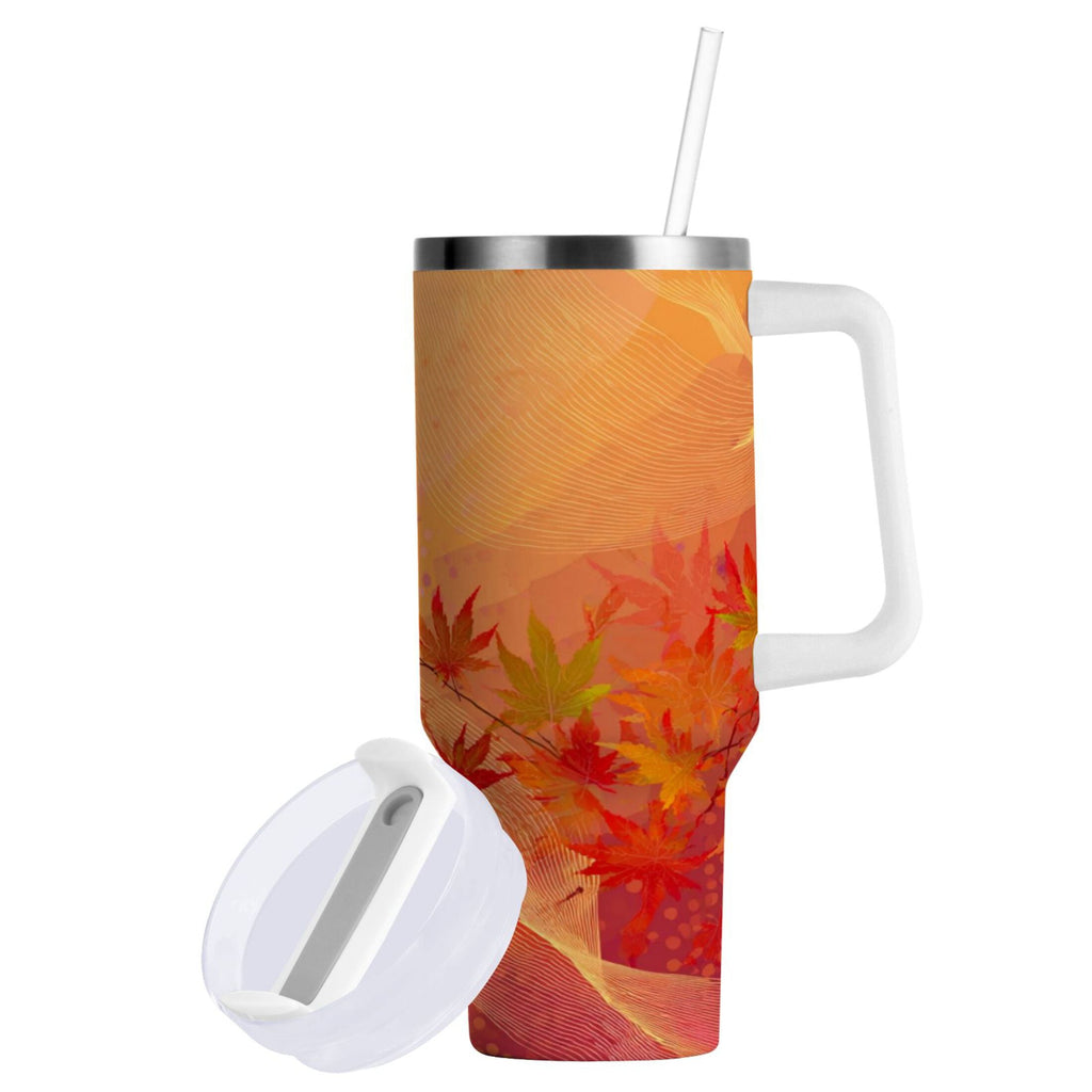 40 oz Insulated Stainless Steel Tumbler Double Wall Stainless Steel Tumbler with 2-Way Drinking Red Maple Leaves in Autumn - Choice 792