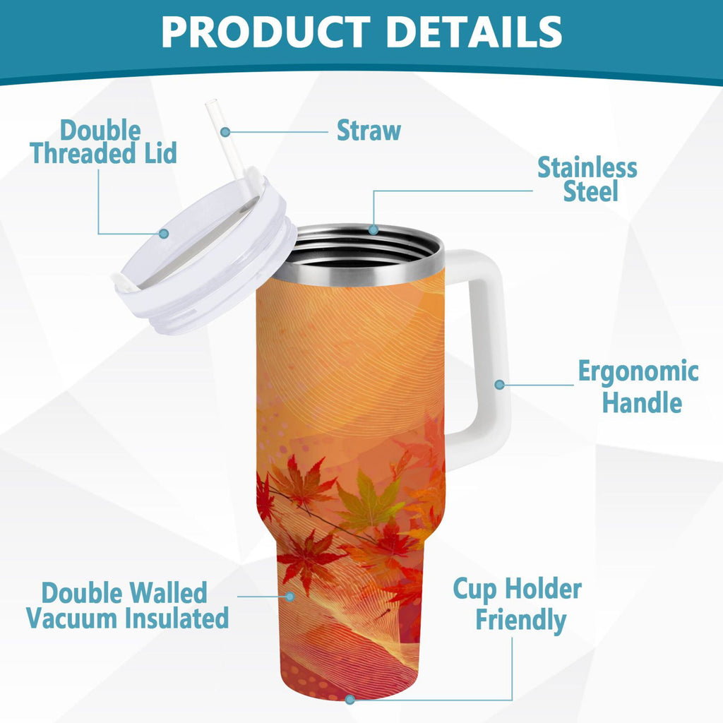 40 oz Insulated Stainless Steel Tumbler Double Wall Stainless Steel Tumbler with 2-Way Drinking Red Maple Leaves in Autumn - Choice 792