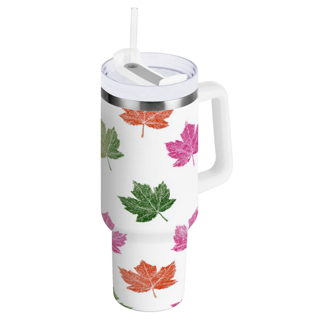 40 oz Insulated Stainless Steel Tumbler Double Wall Stainless Steel Tumbler with 2-Way Drinking Pink Maple Leaf - Choice 636