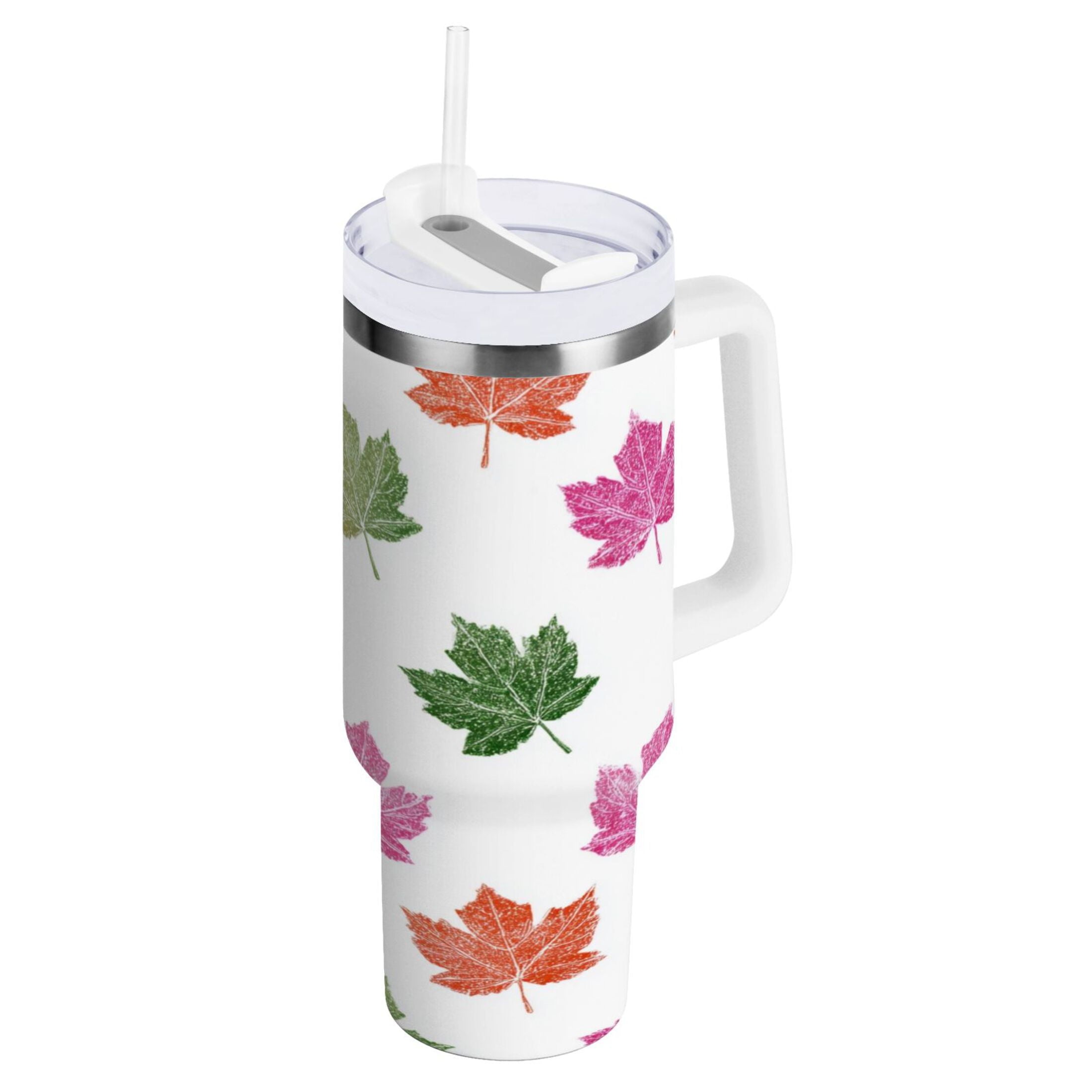 40 oz Insulated Stainless Steel Tumbler Double Wall Stainless Steel Tumbler with 2-Way Drinking Pink Maple Leaf - Choice 636