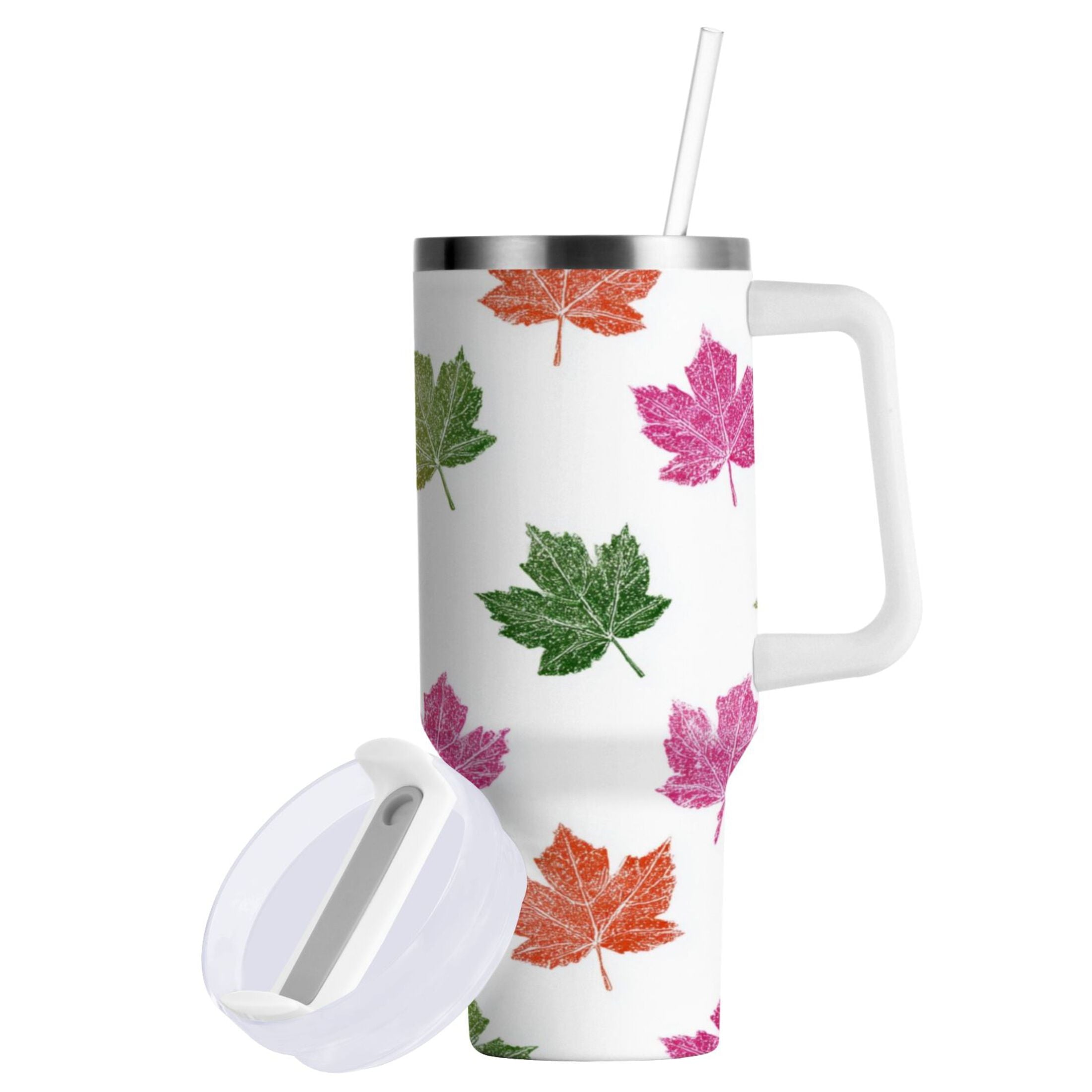 40 oz Insulated Stainless Steel Tumbler Double Wall Stainless Steel Tumbler with 2-Way Drinking Pink Maple Leaf - Choice 636