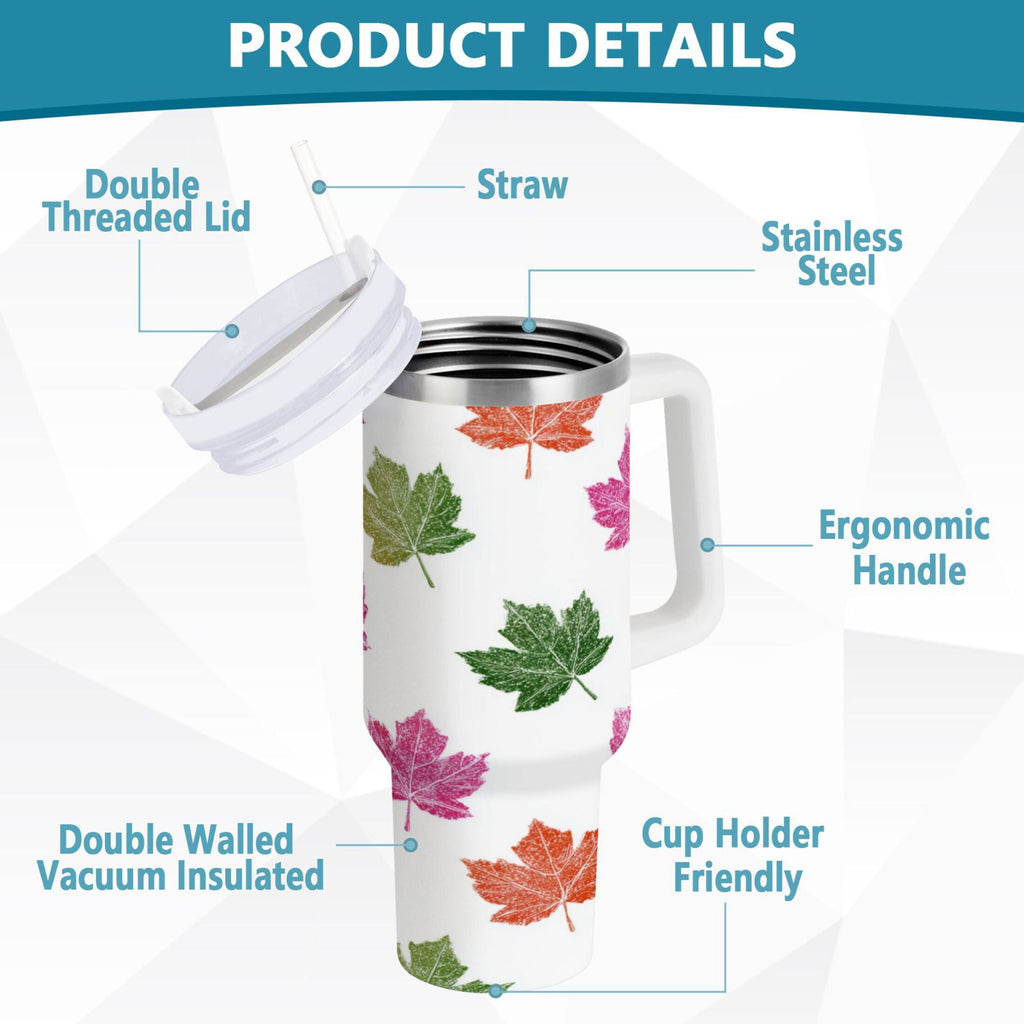 40 oz Insulated Stainless Steel Tumbler Double Wall Stainless Steel Tumbler with 2-Way Drinking Pink Maple Leaf - Choice 636