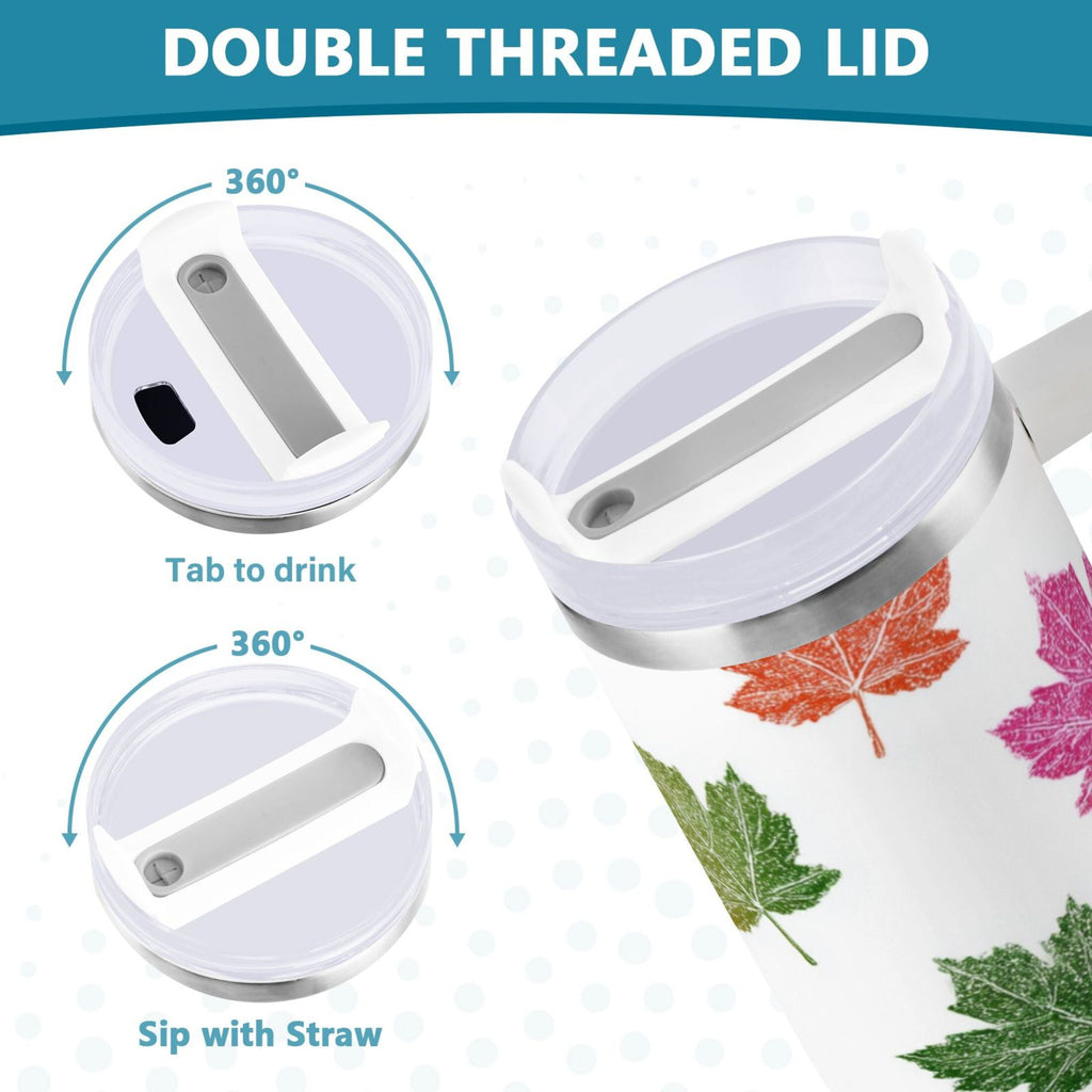 40 oz Insulated Stainless Steel Tumbler Double Wall Stainless Steel Tumbler with 2-Way Drinking Pink Maple Leaf - Choice 636