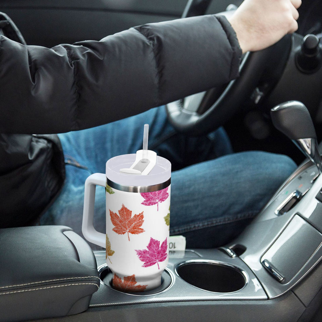 40 oz Insulated Stainless Steel Tumbler Double Wall Stainless Steel Tumbler with 2-Way Drinking Pink Maple Leaf - Choice 636
