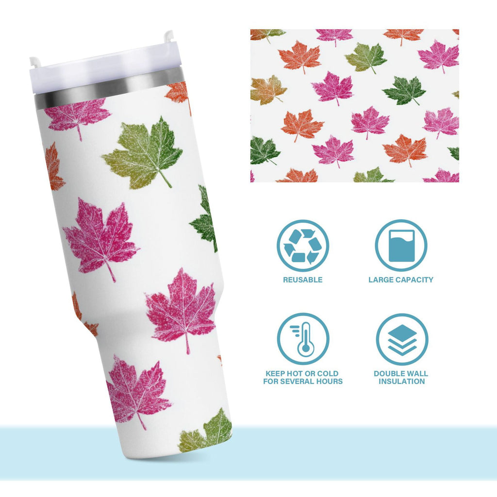 40 oz Insulated Stainless Steel Tumbler Double Wall Stainless Steel Tumbler with 2-Way Drinking Pink Maple Leaf - Choice 636