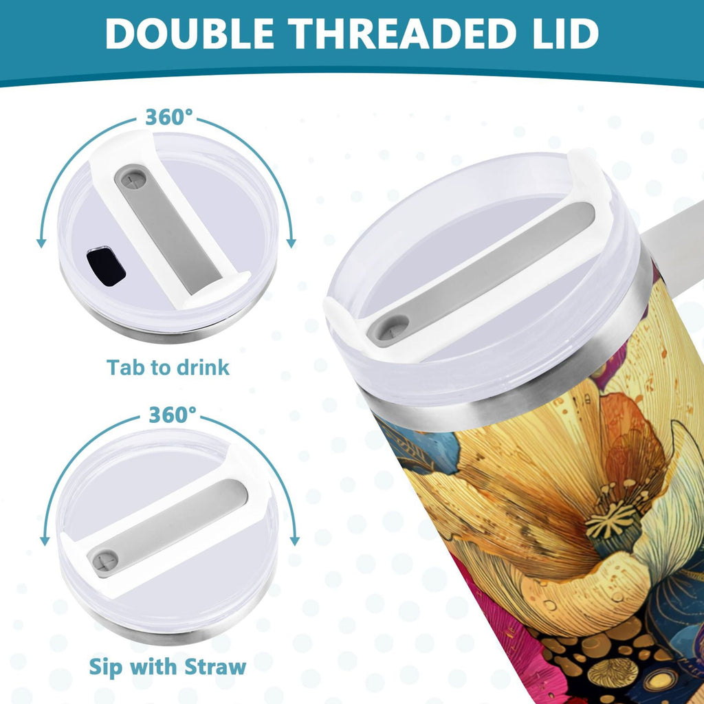 40 oz Insulated Stainless Steel Tumbler Double Wall Stainless Steel Tumbler with 2-Way Drinking Vibrant and Intricate Flowers - Choice 675