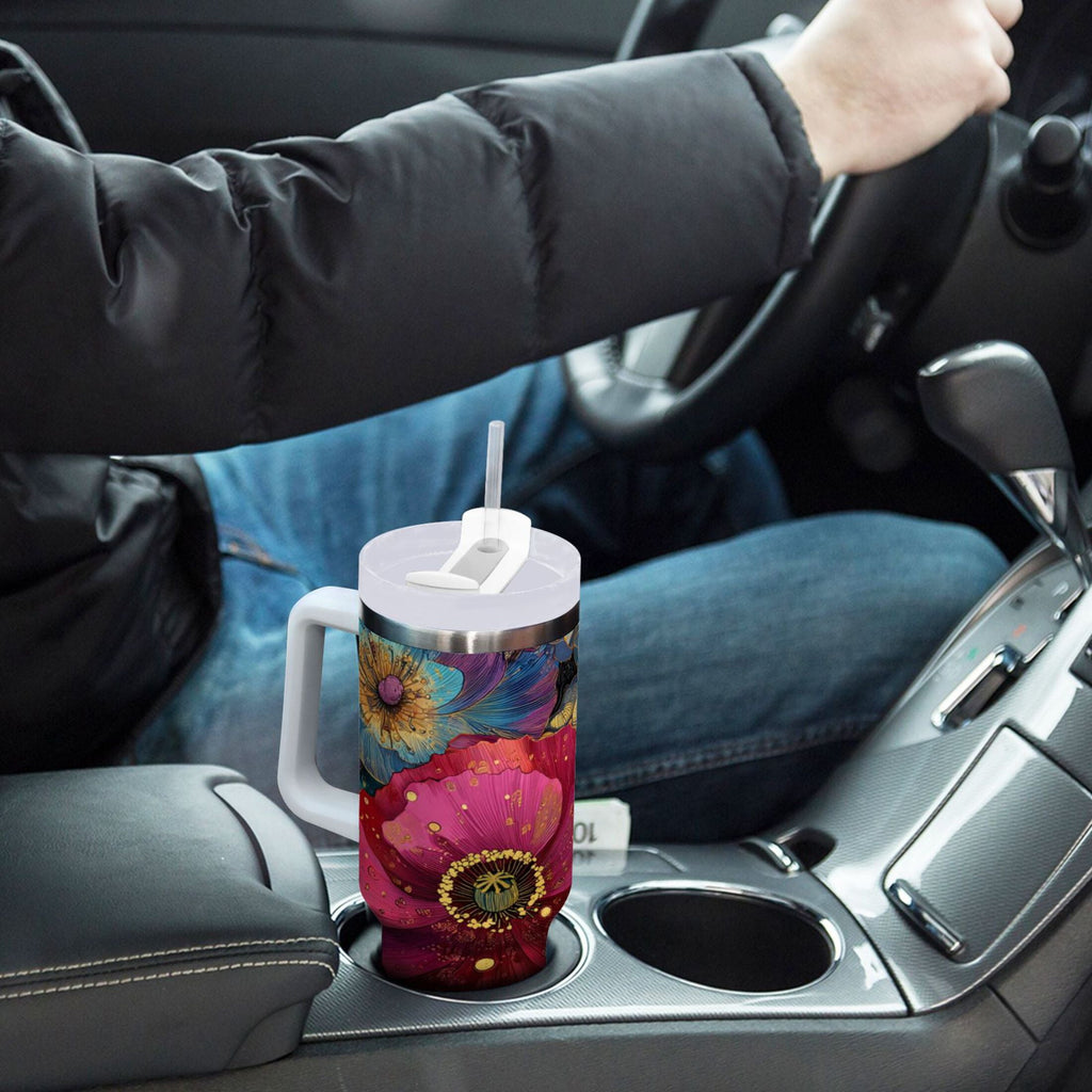 40 oz Insulated Stainless Steel Tumbler Double Wall Stainless Steel Tumbler with 2-Way Drinking Vibrant and Intricate Flowers - Choice 675