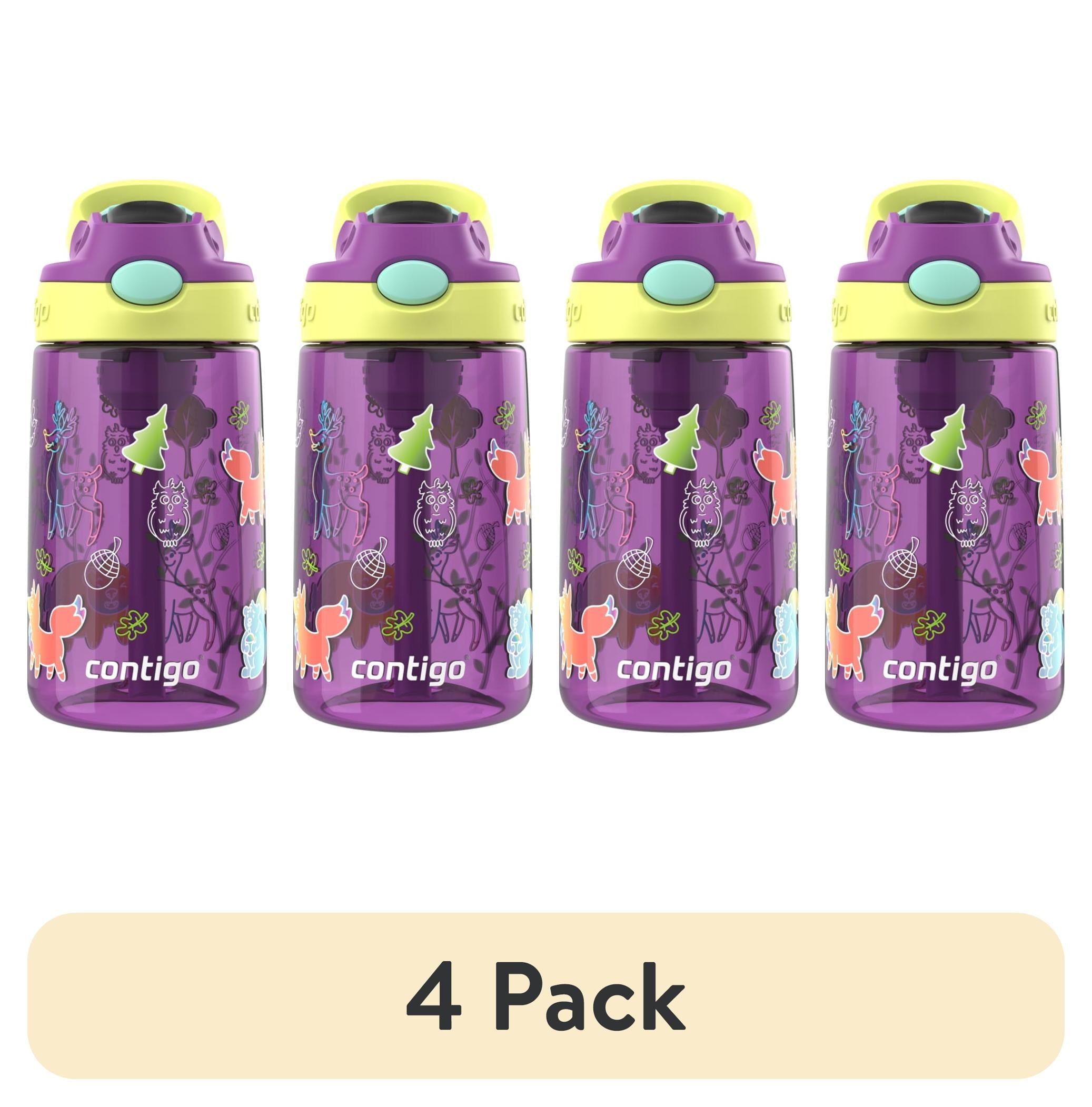 (4 pack) Contigo Kids Water Bottle with Redesigned AUTOSPOUT Straw, 14 oz, Grape Forest Haven - Choice 192