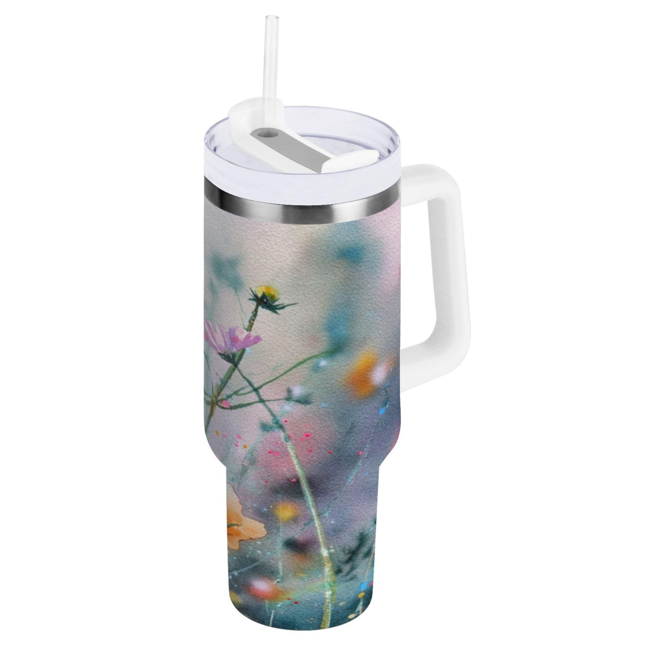 40 oz Insulated Stainless Steel Tumbler Double Wall Stainless Steel Tumbler with 2-Way Drinking Abstract Wildflowers - Choice 596