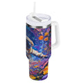 40 oz Insulated Stainless Steel Tumbler Double Wall Stainless Steel Tumbler with 2-Way Drinking Astronaut and Colorful Flowers - Choice 128