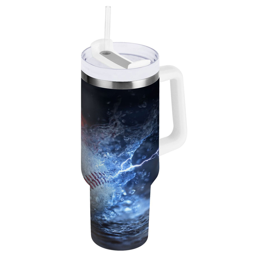 40 oz Insulated Stainless Steel Tumbler Double Wall Stainless Steel Tumbler with 2-Way Drinking Baseball with Water and Fire - Choice 196
