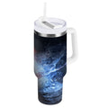 40 oz Insulated Stainless Steel Tumbler Double Wall Stainless Steel Tumbler with 2-Way Drinking Baseball with Water and Fire - Choice 196