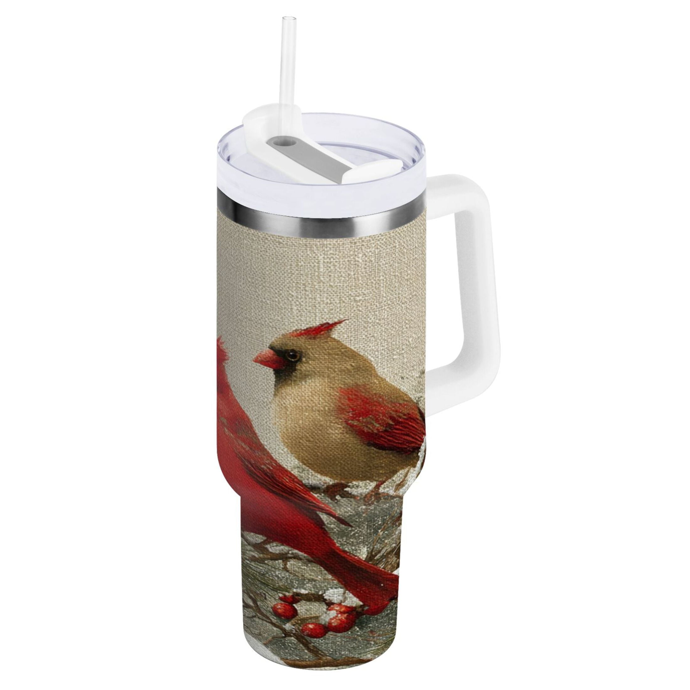 30 oz Insulated Stainless Steel Tumbler Double Wall Stainless Steel Tumbler with 2-Way Drinking Bird and Snow-covered Trees - Choice 144