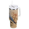 40 oz Insulated Stainless Steel Tumbler Double Wall Stainless Steel Tumbler with 2-Way Drinking Bluebird and Ancient Flowers - Choice 248