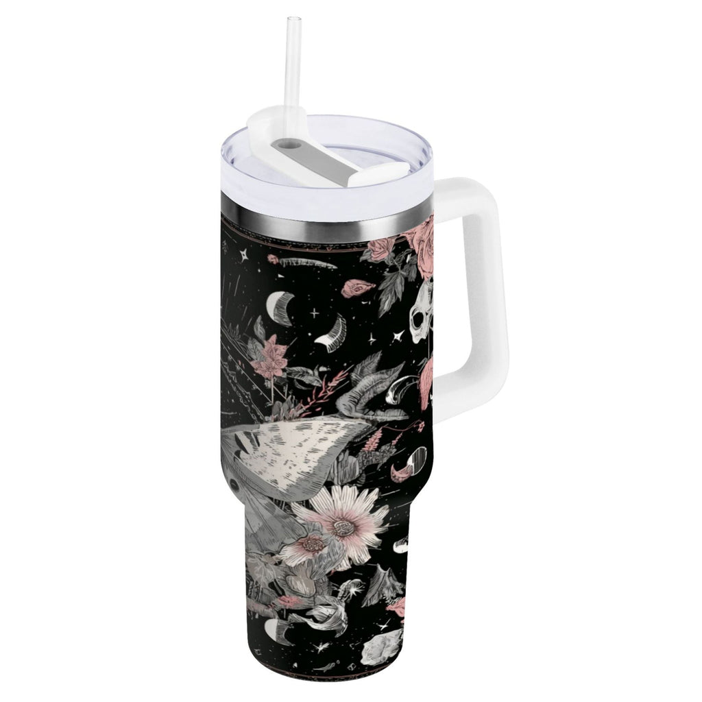 40 oz Insulated Stainless Steel Tumbler Double Wall Stainless Steel Tumbler with 2-Way Drinking Butterfly Surrounded by Flowers - Choice 564