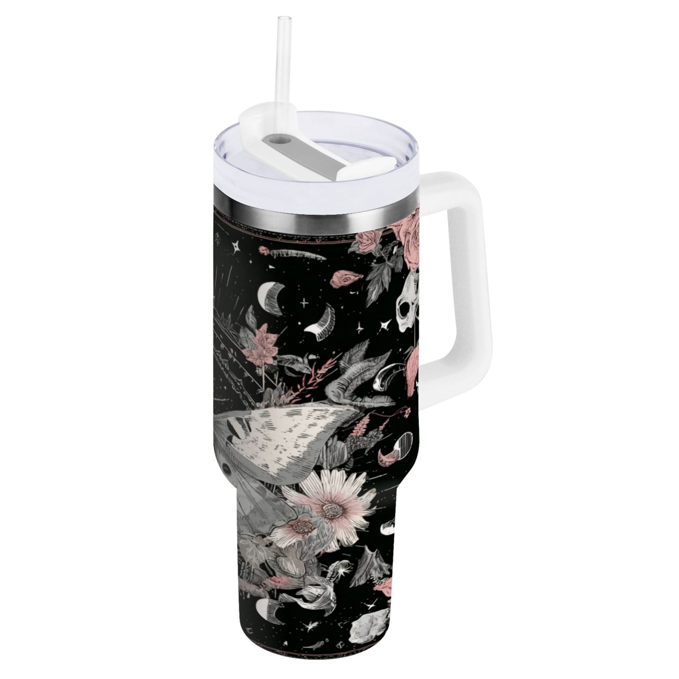 40 oz Insulated Stainless Steel Tumbler Double Wall Stainless Steel Tumbler with 2-Way Drinking Butterfly Surrounded by Flowers - Choice 564