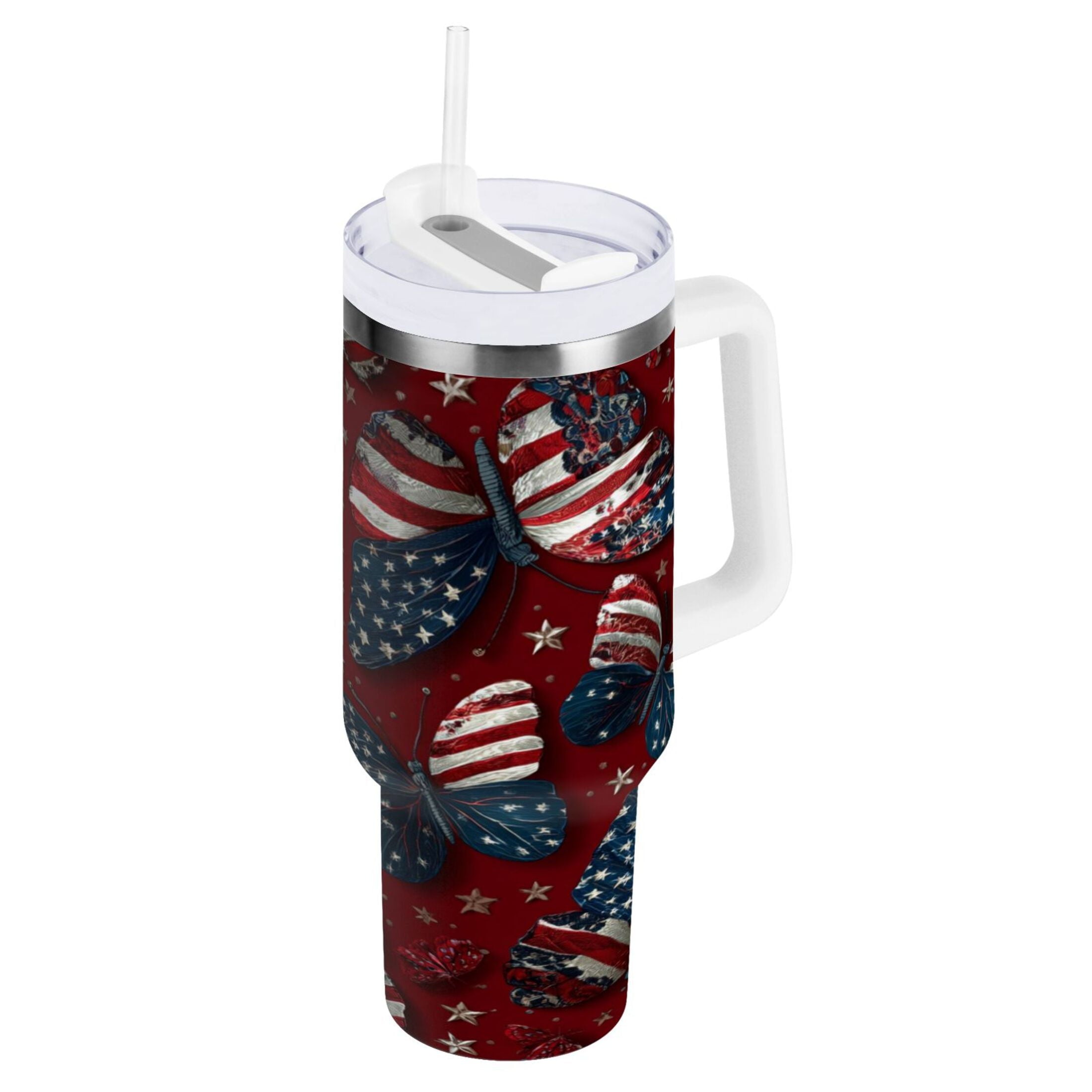 40 oz Insulated Stainless Steel Tumbler Double Wall Stainless Steel Tumbler with 2-Way Drinking Butterfly with National Flag - Choice 167