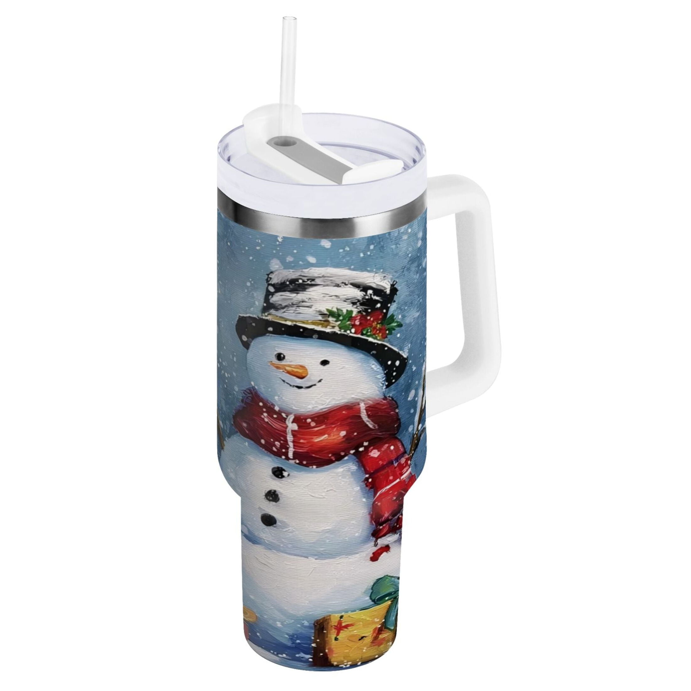 30 oz Insulated Stainless Steel Tumbler Double Wall Stainless Steel Tumbler with 2-Way Drinking Christmas Scene with Snowman - Choice 743