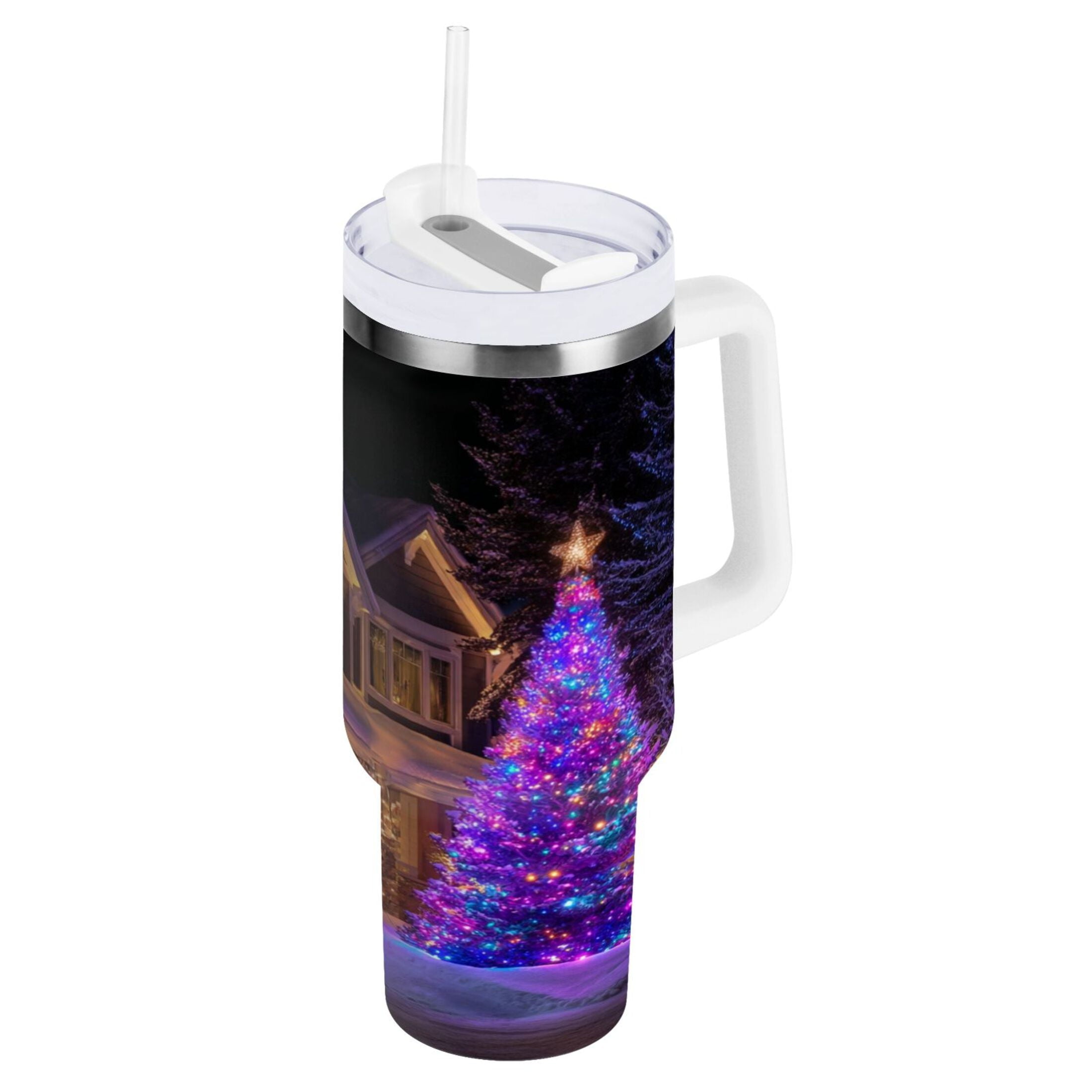 40 oz Insulated Stainless Steel Tumbler Double Wall Stainless Steel Tumbler with 2-Way Drinking Christmas Trees with Lights - Choice 315