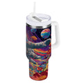 40 oz Insulated Stainless Steel Tumbler Double Wall Stainless Steel Tumbler with 2-Way Drinking Colorful Flowers and Planets - Choice 649