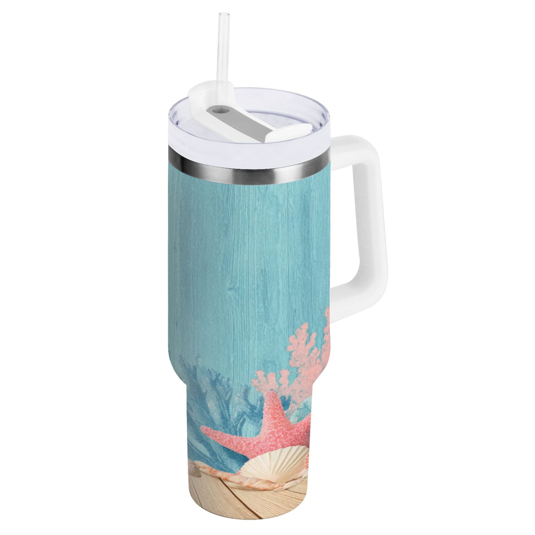 40 oz Insulated Stainless Steel Tumbler Double Wall Stainless Steel Tumbler with 2-Way Drinking Colorful Starfish and Seashells - Choice 221