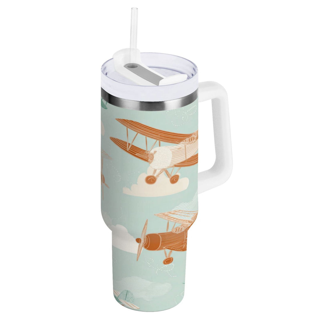 40 oz Insulated Stainless Steel Tumbler Double Wall Stainless Steel Tumbler with 2-Way Drinking Cute Airplanes - Choice 952