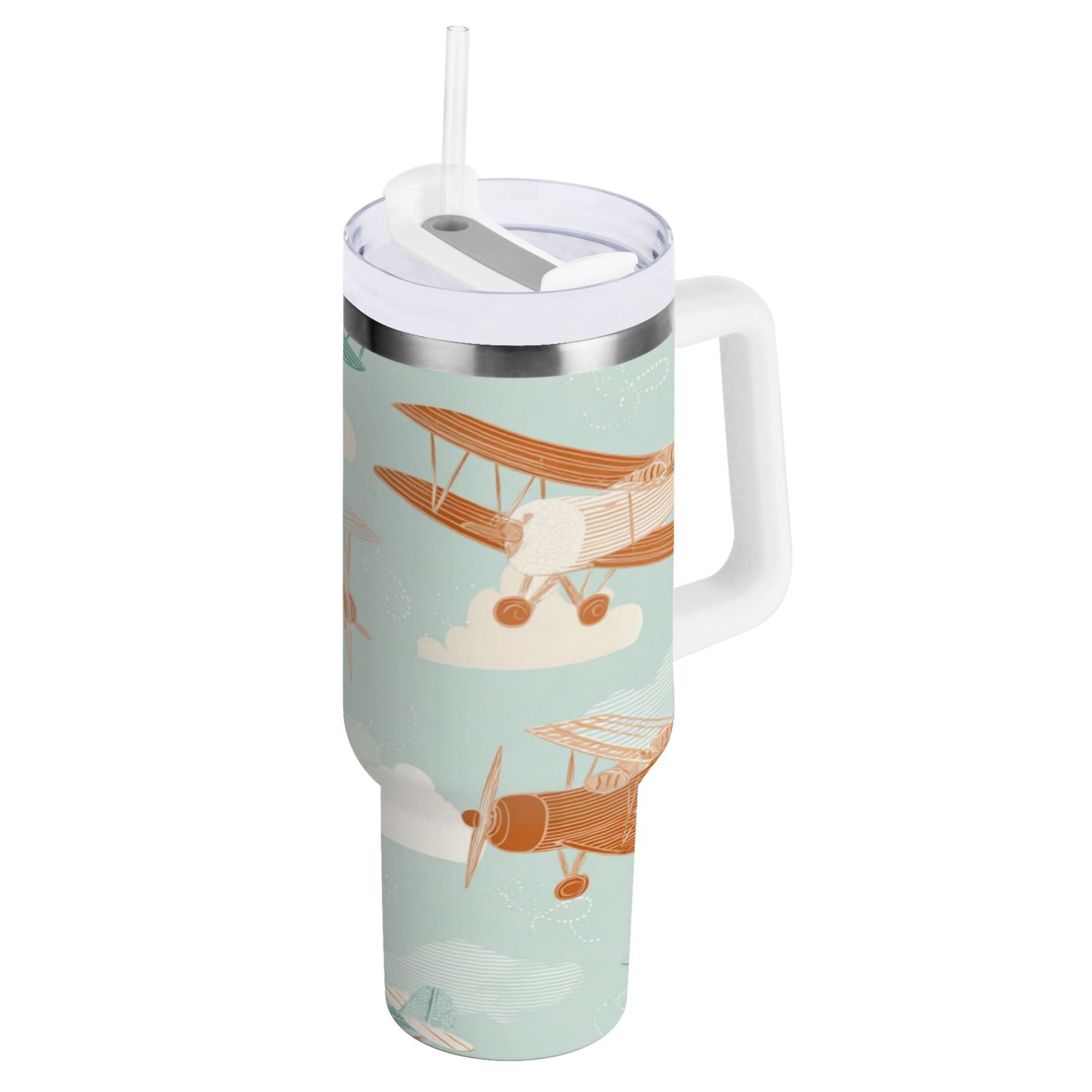 40 oz Insulated Stainless Steel Tumbler Double Wall Stainless Steel Tumbler with 2-Way Drinking Cute Airplanes - Choice 952