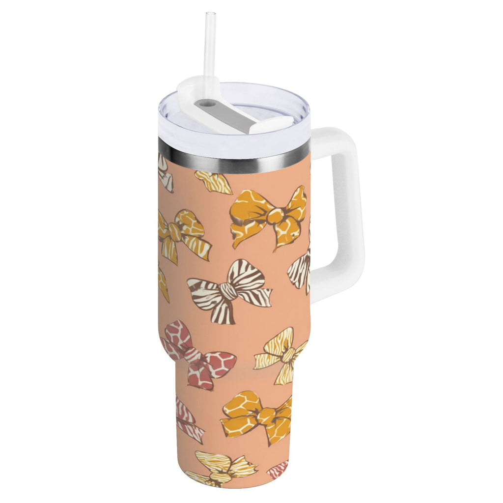 40 oz Insulated Stainless Steel Tumbler Double Wall Stainless Steel Tumbler with 2-Way Drinking Cute Animal Print Bows - Choice 632