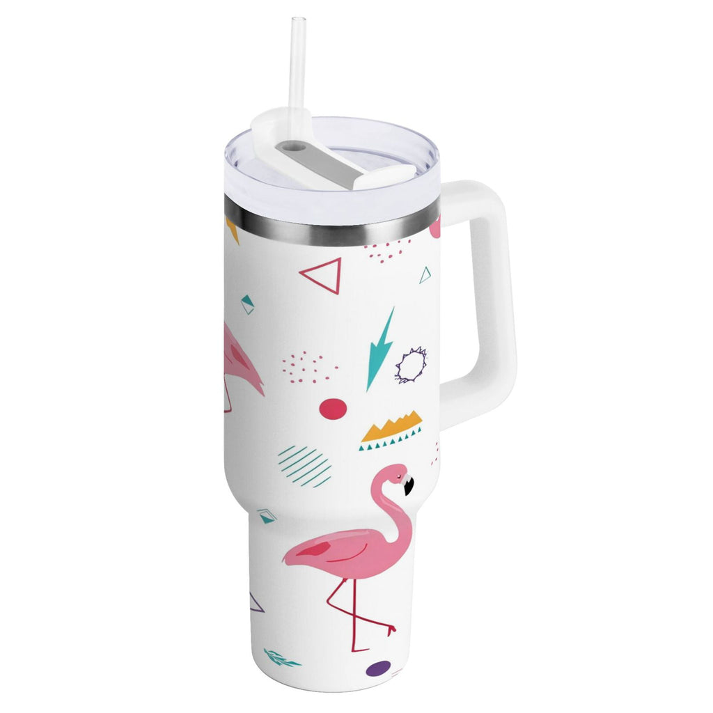 40 oz Insulated Stainless Steel Tumbler Double Wall Stainless Steel Tumbler with 2-Way Drinking Cute Flamingo Pattern - Choice 210