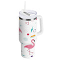 40 oz Insulated Stainless Steel Tumbler Double Wall Stainless Steel Tumbler with 2-Way Drinking Cute Flamingo Pattern - Choice 210