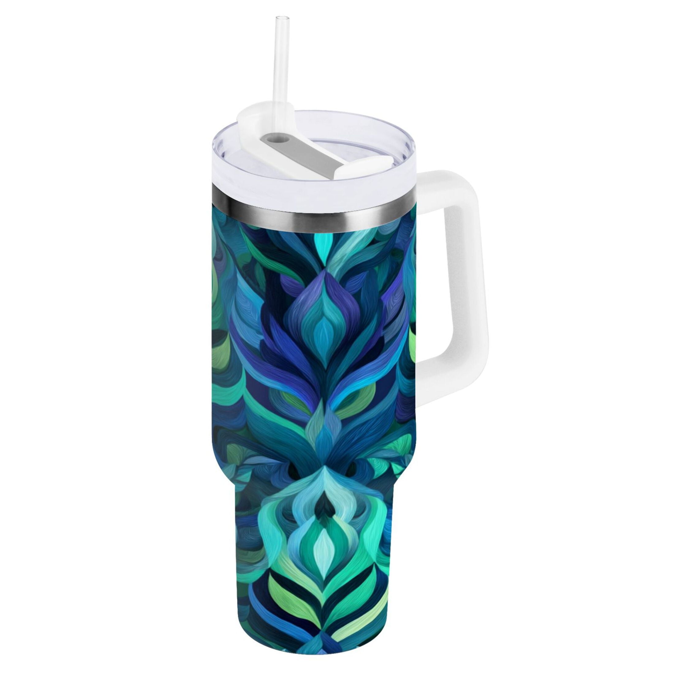40 oz Insulated Stainless Steel Tumbler Double Wall Stainless Steel Tumbler with 2-Way Drinking Elegant Blue Abstract Shapes - Choice 188