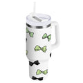 40 oz Insulated Stainless Steel Tumbler Double Wall Stainless Steel Tumbler with 2-Way Drinking Green and Black Bows - Choice 904
