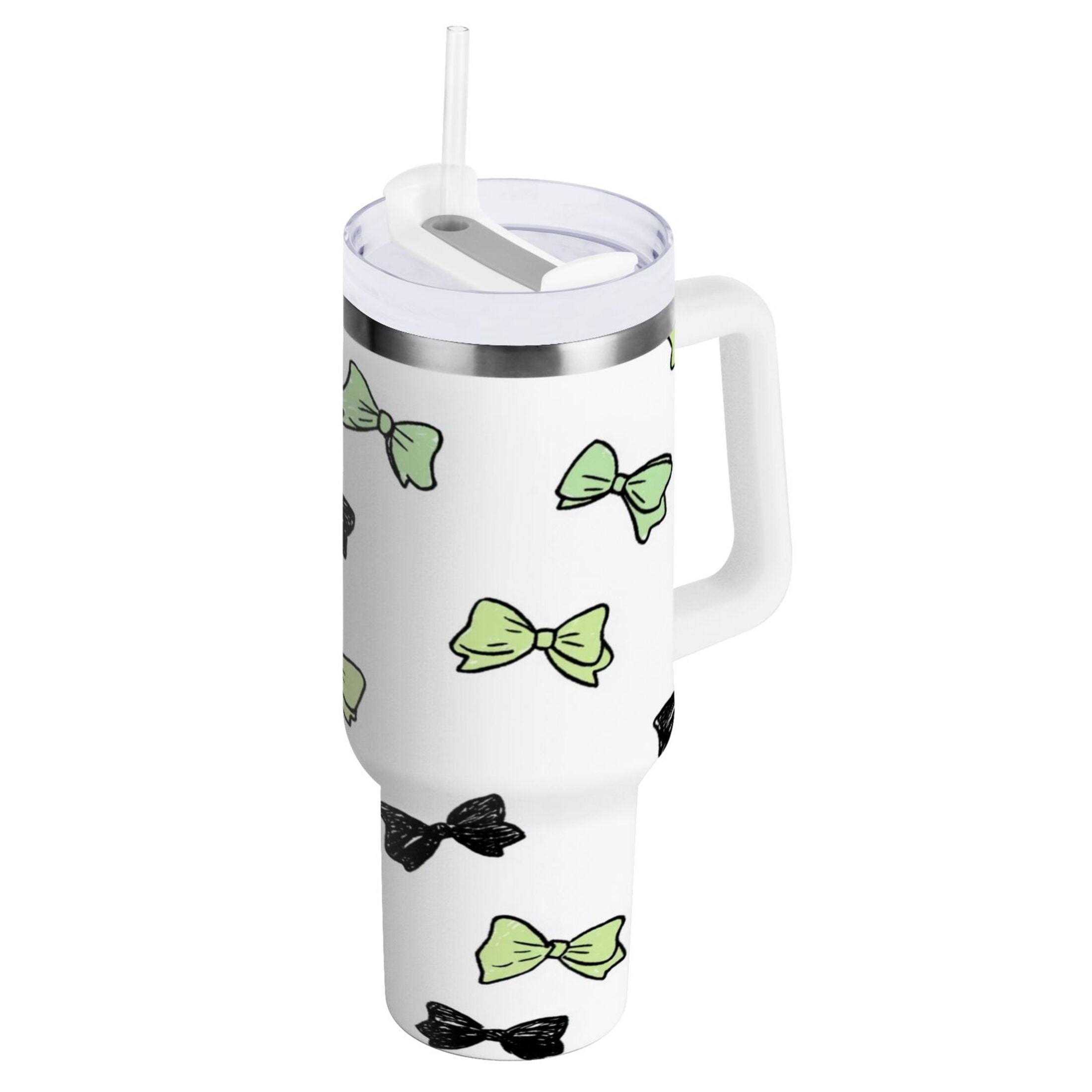 40 oz Insulated Stainless Steel Tumbler Double Wall Stainless Steel Tumbler with 2-Way Drinking Green and Black Bows - Choice 904
