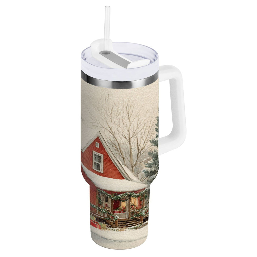 40 oz Insulated Stainless Steel Tumbler Double Wall Stainless Steel Tumbler with 2-Way Drinking House with Snow-covered Roof - Choice 261