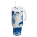 40 oz Insulated Stainless Steel Tumbler Double Wall Stainless Steel Tumbler with 2-Way Drinking Indigo Blue Tie-dye Pattern - Choice 230