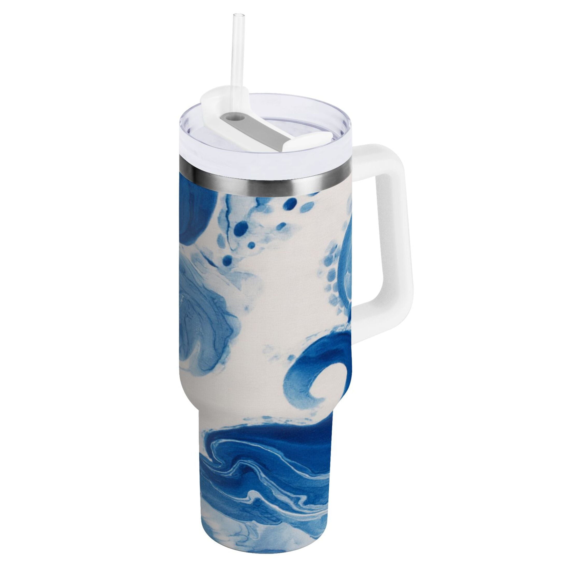 40 oz Insulated Stainless Steel Tumbler Double Wall Stainless Steel Tumbler with 2-Way Drinking Indigo Blue Tie-dye Pattern - Choice 230
