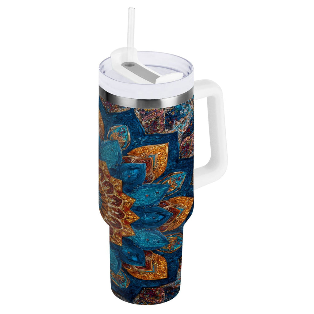40 oz Insulated Stainless Steel Tumbler Double Wall Stainless Steel Tumbler with 2-Way Drinking Intricate Geometric Shapes - Choice 516