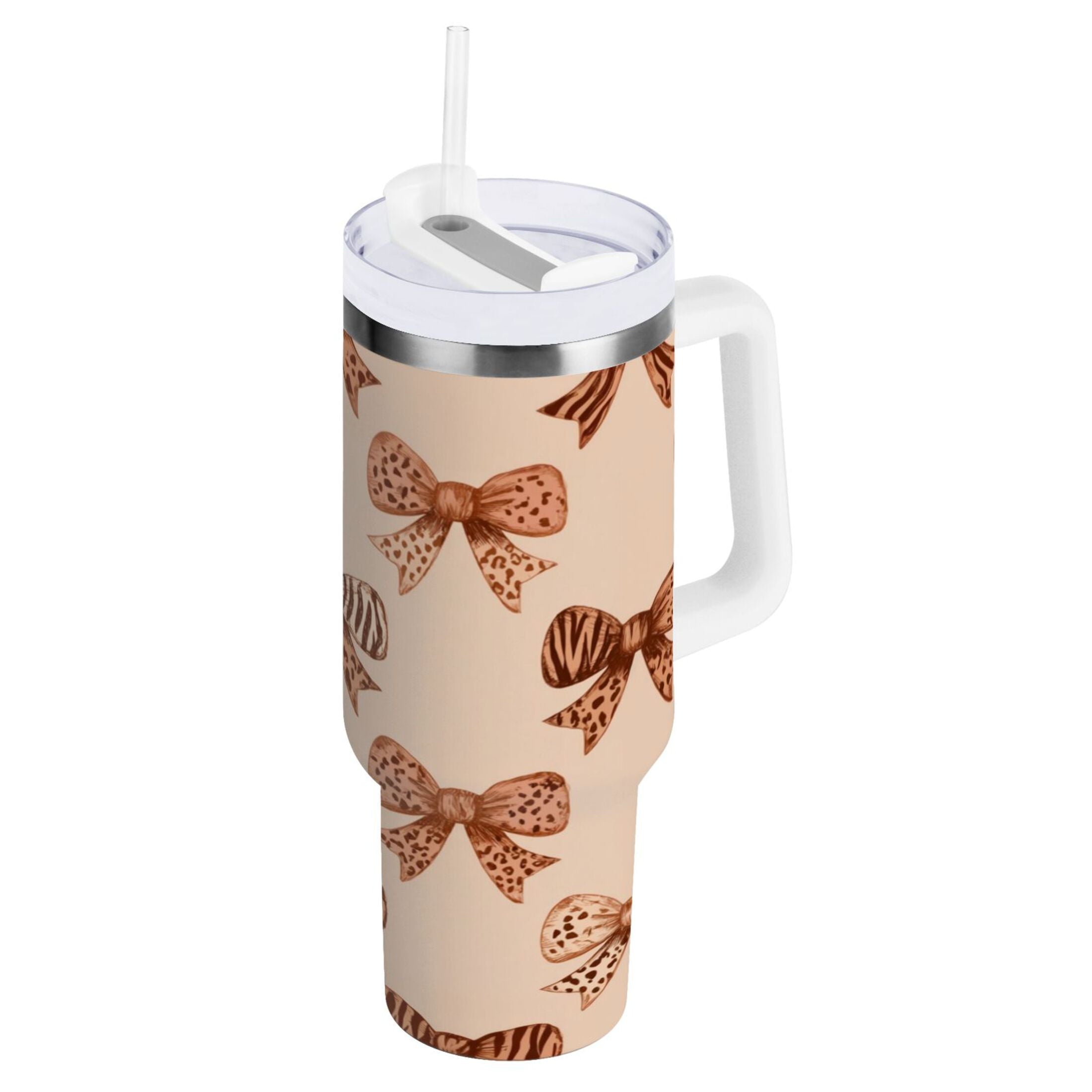 40 oz Insulated Stainless Steel Tumbler Double Wall Stainless Steel Tumbler with 2-Way Drinking Leopard Print Bow - Choice 337