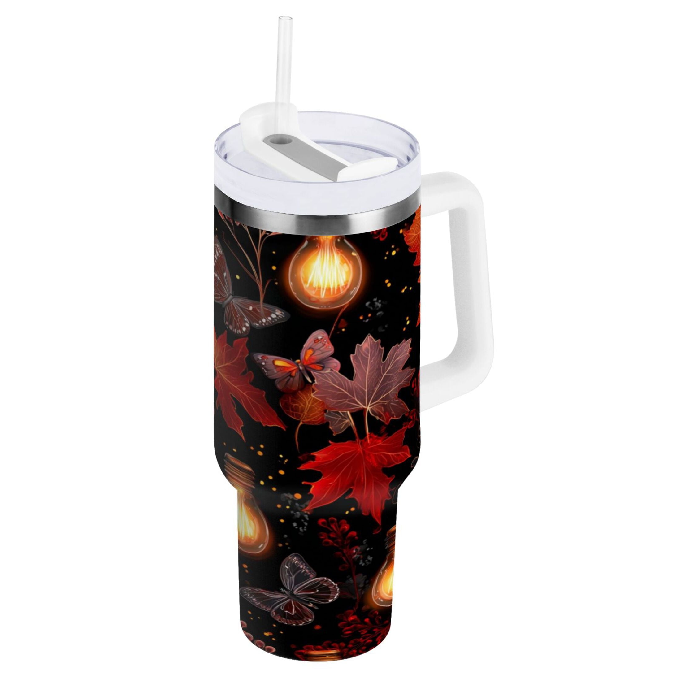 40 oz Insulated Stainless Steel Tumbler Double Wall Stainless Steel Tumbler with 2-Way Drinking Light Bulbs and Maple Leaves - Choice 202