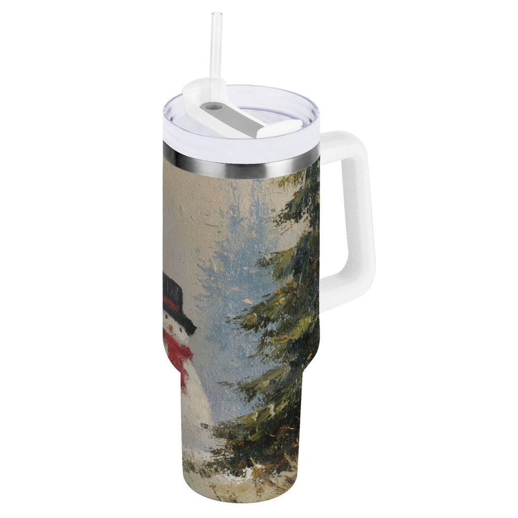 40 oz Insulated Stainless Steel Tumbler Double Wall Stainless Steel Tumbler with 2-Way Drinking Moody Snowman Couple - Choice 515